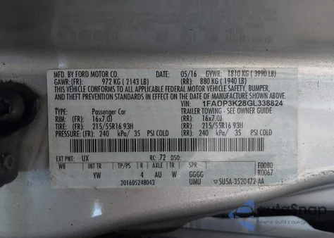 2016 Ford Focus Se z USA, uszkodzony, nr VIN 1FADP3K28GL338824